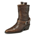 Genuine Leather Boots Women Buckle Wedges Heels Ankle Boots Western Boots Ladies Shoes