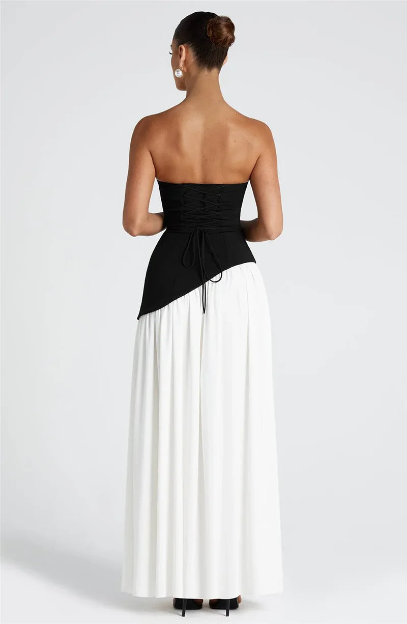 Strapless Off-shoulder Dress For Women Gown Scarf Collar Thigh High Split
