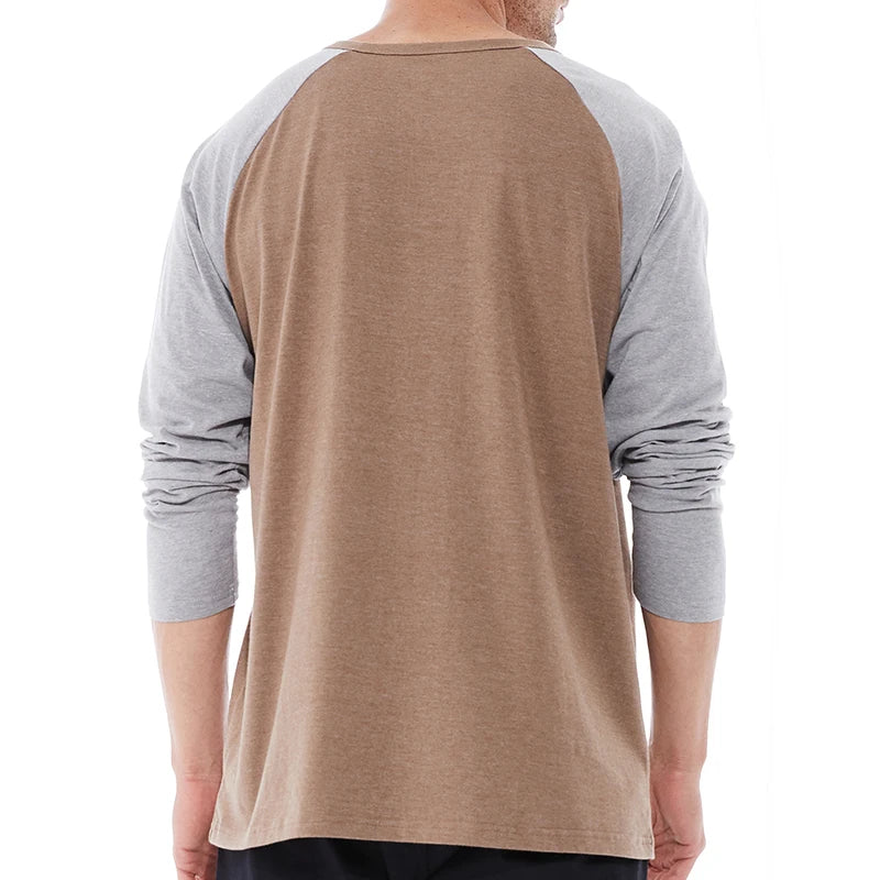 Men Henry Collar Casual Men's Cotton Blouse Shirt Men Neck Buttons Tshirts