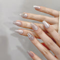 10pcs Handmade Reusable press on Nails Spring Summer Nail Tips Spring Sweet Nails Cat Eye Rhinestones Simple Finger Nails