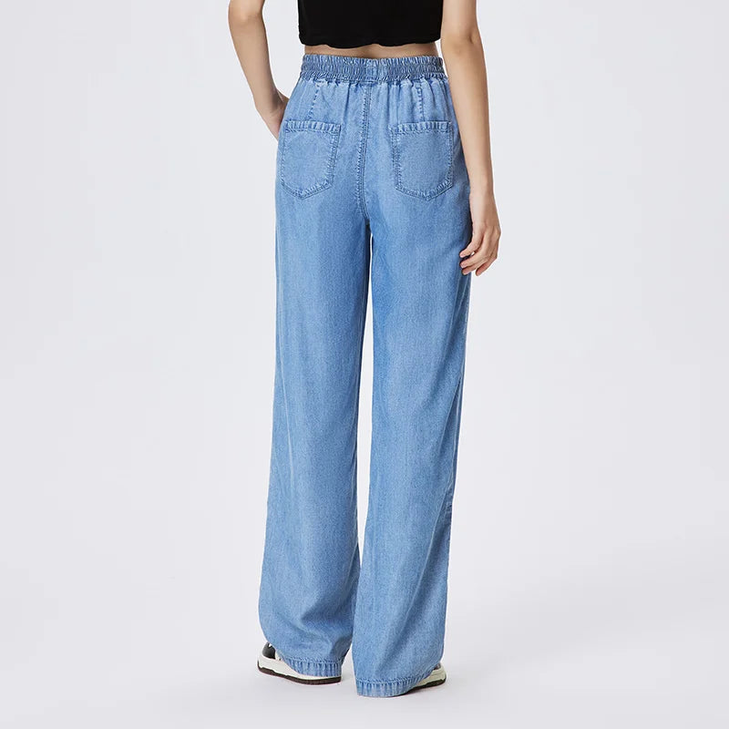 Women Sagging Wide Leg Pants Simple Summer Pants Elastic Waist Pants Trend