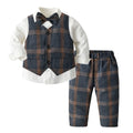 Spring Toddler Boys Plaid Clothes Baby Formal Party Costume Vest Shirt Pants 3 Pieces Infant Kids Fall Outerwear Set 1-7 Years