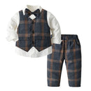 Spring Toddler Boys Plaid Clothes Baby Formal Party Costume Vest Shirt Pants 3 Pieces Infant Kids Fall Outerwear Set 1-7 Years