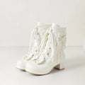 Bowknot Ankle Boots for Women Heel Ruffle Lace Up Bowknot Princess Booties
