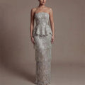 Sliver Prom Dress Strapless Celebrity Dress with Layered Tassel Women's Evening Dresses Formal Gown