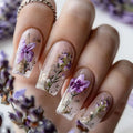 24Pcs Short Ballet False Nails with Red Flower Design Green Ins Wearable Press-on Nails