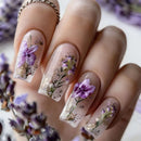 24Pcs Short Ballet False Nails with Red Flower Design Green Ins Wearable Press-on Nails