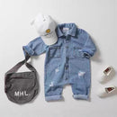 Baby Spring and Autumn Denim Jumpsuit for Boys and Girls Long Sleeved Long Crawling Clothes