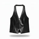 Spice Girls Backless Halter Faux Leather Tops