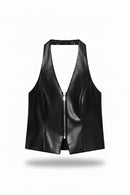 Spice Girls Backless Halter Faux Leather Tops