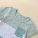 Toddler Baby Boy Summer Clothes Set Short Sleeve Round Neck Stripe Print T-Shirt + Elastic Waist Solid Shorts