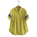 Women Blouse Summer Short Sleeve Contrast Lyocell Tops Loose Oversized Curve Clothes