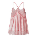A light pink sheer chemise nightgown with lace trim and thin adjustable shoulder straps, shown against a plain white background, Obroi
