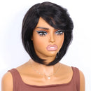 Mannequin head with a black bob wig on a white background, Obroi