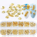12grids Gold Metal Rivets Starfish Shell Coconut Tree Nail Rivets Studs Summer Ocean Beach Metallic Nail
