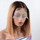 Blonde Short Straight Bob Middle Part T Lace Front Human Hair Wigs For Women Glueless Hair