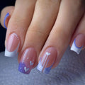 24pcs Short Square Press on Nails Gradient Glitter Gold Edge Nails Heart French Nail Art Rhinestone Nails