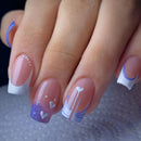 24pcs Short Square Press on Nails Gradient Glitter Gold Edge Nails Heart French Nail Art Rhinestone Nails