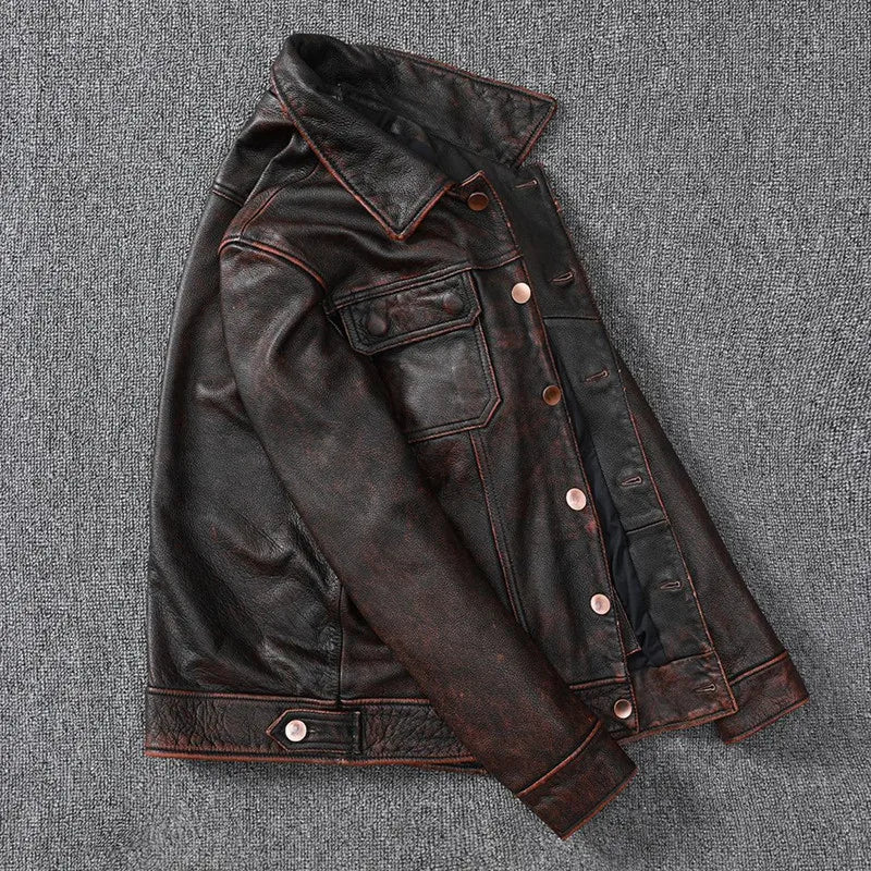 Leather jacket pure had layer leather leather men's stone ground made old American coat