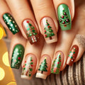 Medium long nails for Chirstmas Square almond tips christmas tree snowflake gift snowman press on nail