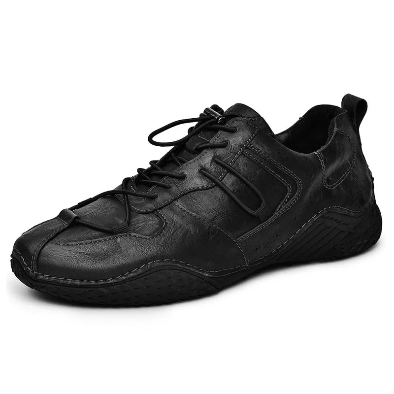 Men Leather Sneakers Casual Shoes Pure Black Spring Autumn Designer Breathable