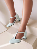 Women Shoes Heels Spring Heel Shoes Ladies Buckle Round Head Shoes