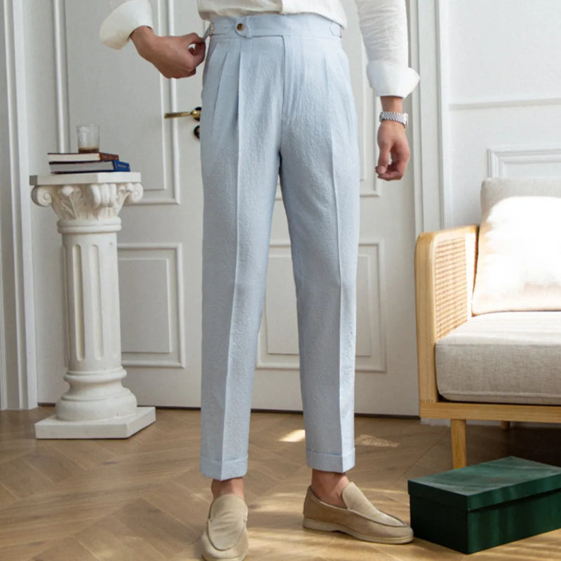 Summer Straight Pants Blue Stripe Casual Trousers Men