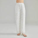 Pearl White Double Layer Natural Waist Lightweight Breathable Silk Straight Leg Pants