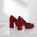 Burgundy Patent Leather Pumps for Women Heeled Beige Black Shoes Office Ladies Pump