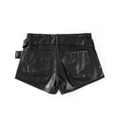 Autumn Women's Faux Leather Booty Shorts with Belt Low Waist Shorts