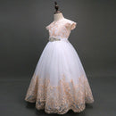 Formal Girl Bridesmaid Dress Long Ball Gown Wedding Party Pageant White Flower