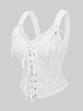 Gothic Corset  Lace-up Textured Lace Trim Ruffles Textured Corset Tops