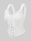 Gothic Corset  Lace-up Textured Lace Trim Ruffles Textured Corset Tops