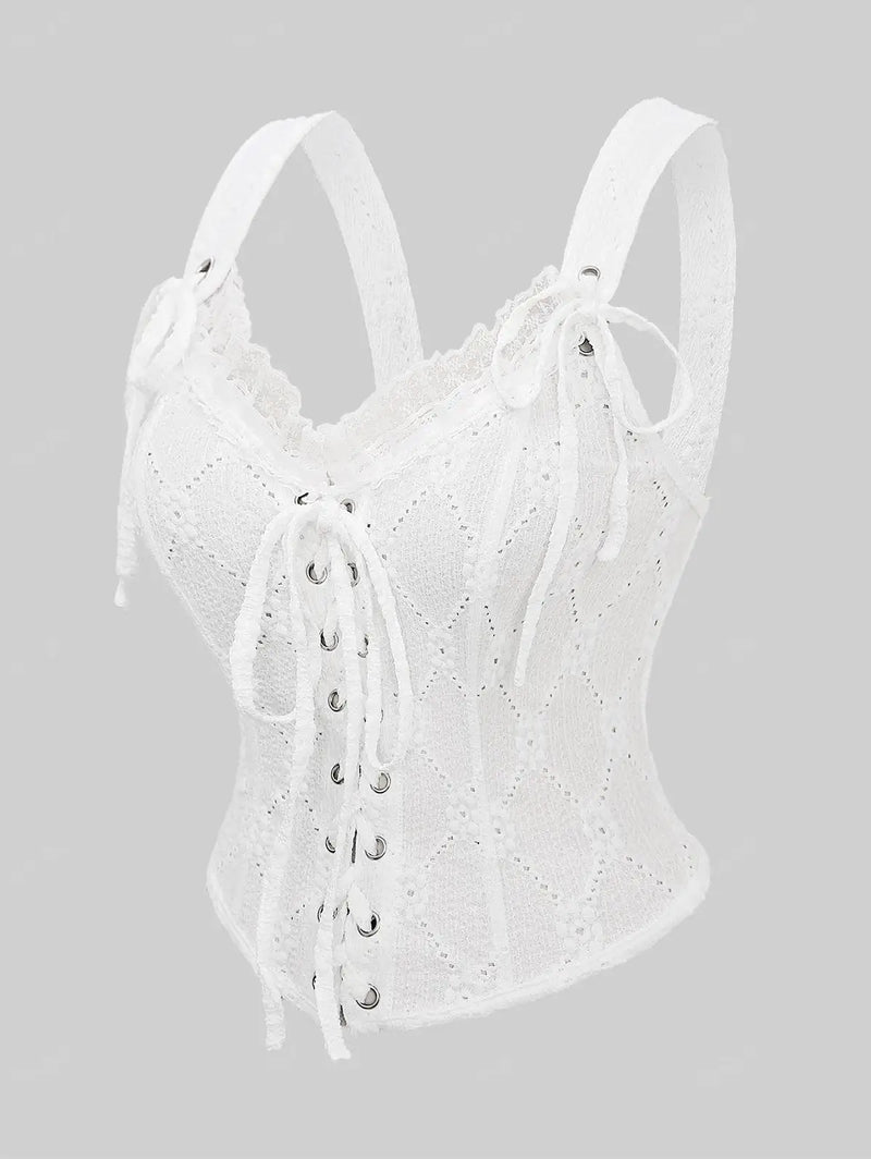 Gothic Corset  Lace-up Textured Lace Trim Ruffles Textured Corset Tops