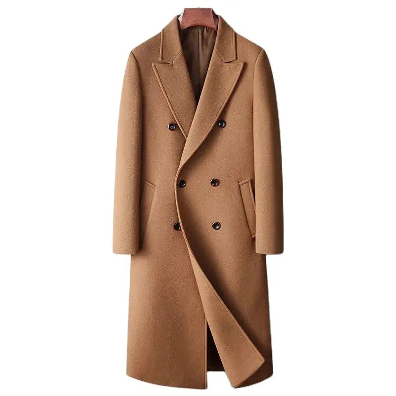 Autumn Winter Men's Wool Blends Coats Double Breasted Smart Casual Long Woolen Trench Men Outerwear