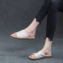 Women Genuine Leather Slippers Summer Slip On Outside Casual Sole Retro Women Flat Slippers