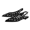 Women Pointed Toe Rhinestone Hollow Slingback Pumps Ankle Strap Party Dress Shoes