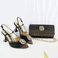 Satin Pumps Rhinestone For Bridal Luxury Matching High Heels and Bag Set