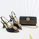 Satin Pumps Rhinestone For Bridal Luxury Matching High Heels and Bag Set