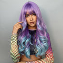 Blonde Unicorn Long Wavy Wig Ombre Purple to Blue for Woman Cosplay Halloween Wigs Heat Bangs Hair