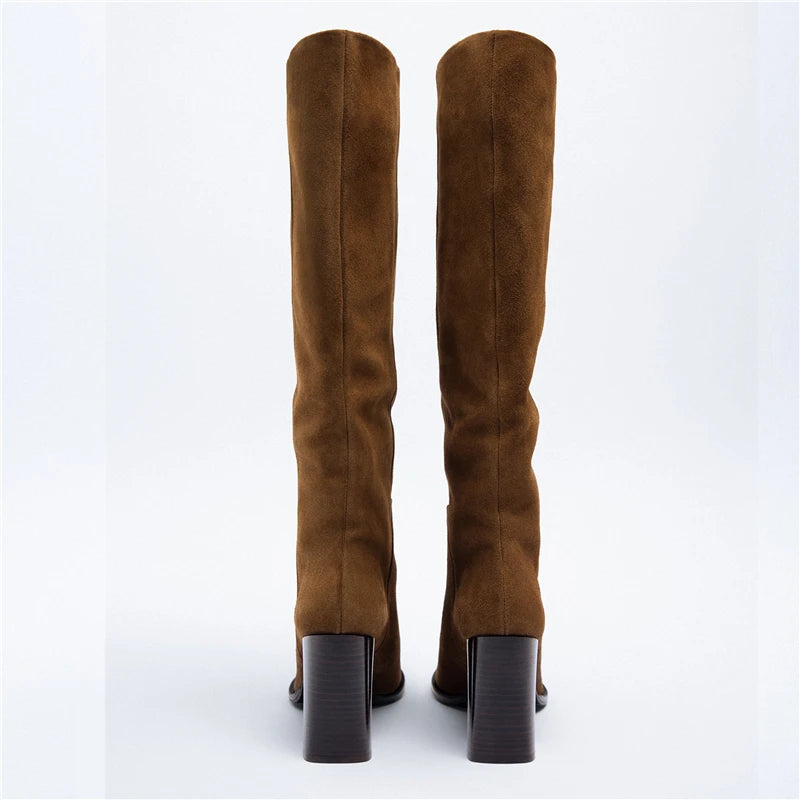 Leather Knee High Boots Women High Heels Women's Autumn Winter Boots Ladies Shoes