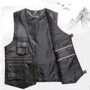 Genuine Leather Man Vest Waistcoat Jacket Thick Motorcycle Multi Pocket leather biker Men