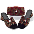 Design Ladies Shoes and Bag Set Decorated with Rhinestone Wedding Shoes Bride Peep Toe Low Black Heels