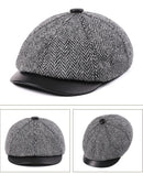 British Pure Wool Newsboy Cap Genuine Leather Beret Retro Winter Warm Hat Classic