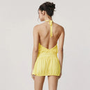 Halter Backless Pleated Mini Dress Women Off-shoulder Sleeveless Dresses