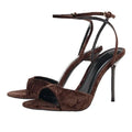 Retro Brown Velvet High-heeled Sandals for Women Elegant Banquet Slingback Dress Shoes