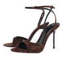 Retro Brown Velvet High-heeled Sandals for Women Elegant Banquet Slingback Dress Shoes