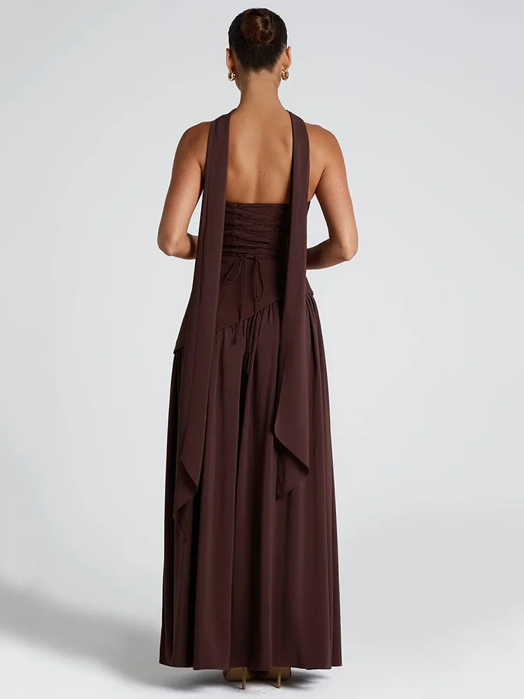 Strapless Off-shoulder Dress For Women Gown Scarf Collar Thigh High Split