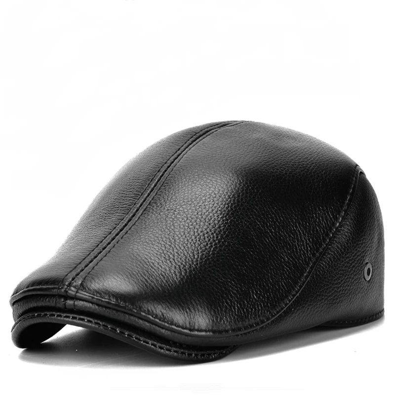 Men's leather hat winter Berets male warm Ear protection cap leather