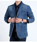 Men's Denim Blazer Male Jean Suit Jacket Coat Denim Outwear